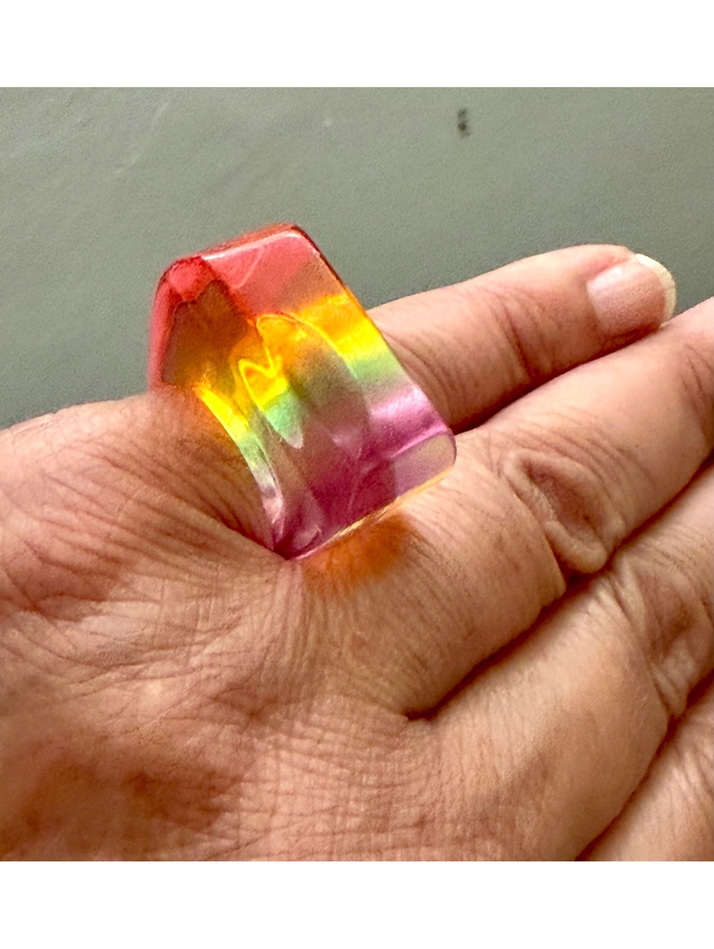 Vintage Rainbow Chunky Rectangular Lucite Statement Ring 90’s Y2K Retro Mod